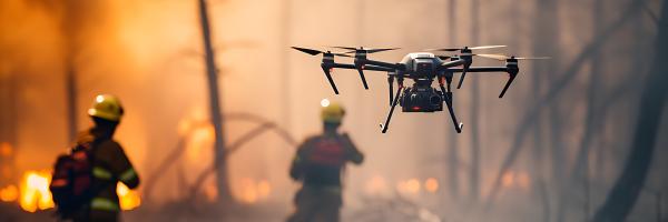 Two Fire Fighters and a drone on a forest fire