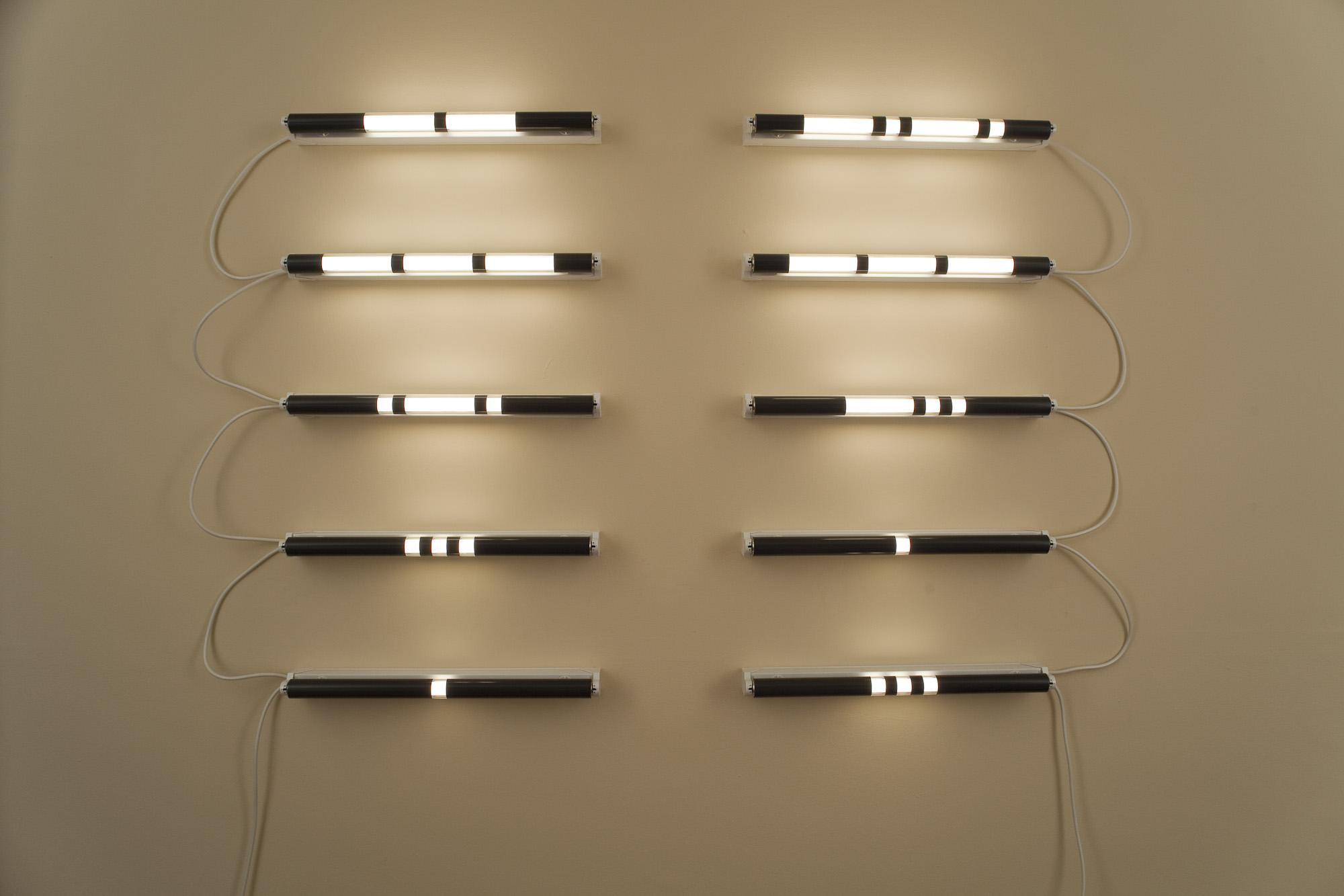 Morse, Codes, 1998, 2006 fluorescent tubes, five acrylic glass tubes, paint each 120 x 62 cm