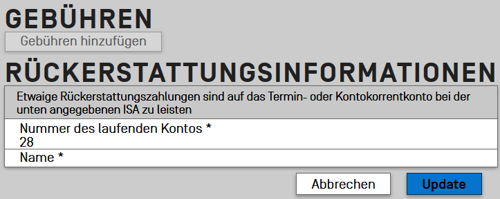 2.27.019Rückerstattungen erfolgen auf ein laufendes Konto beim EPA oder ein Bankkonto. Per Scheck...